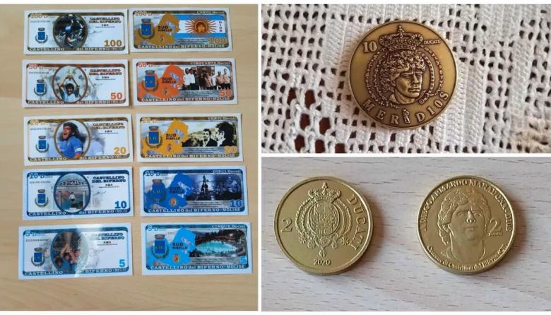 Cómo es el ducado, la moneda con la imagen de Maradona que tiene curso legal en un pueblo del sur de Italia