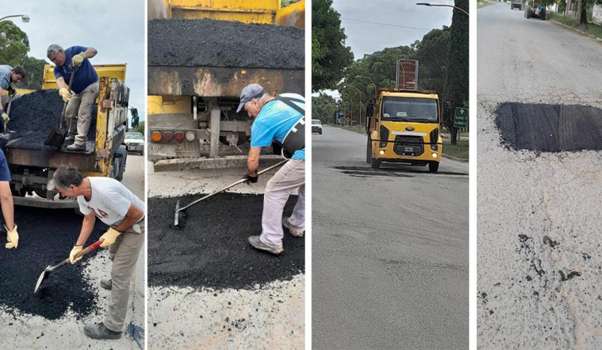 Trabajos de bacheo en la Ruta 80 que une a Juan N. Fernández con Claraz ...